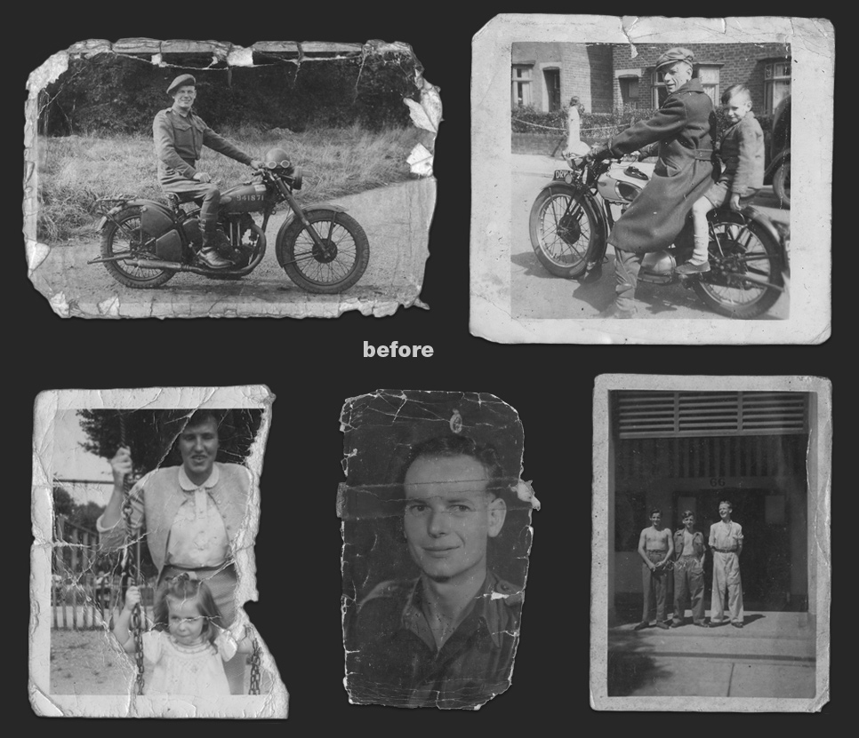 Old family images with creases, tears and parts missing