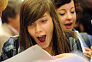 A school pupil gets her exam results