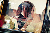 Ciara & Paul in the car on their wedding day