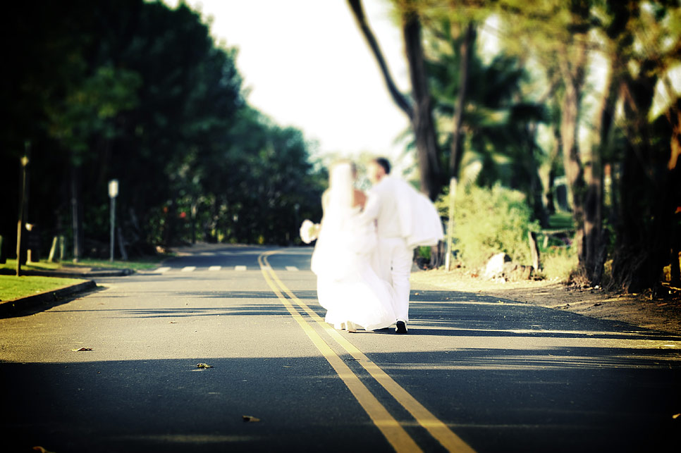 The happy couple walk off into married life