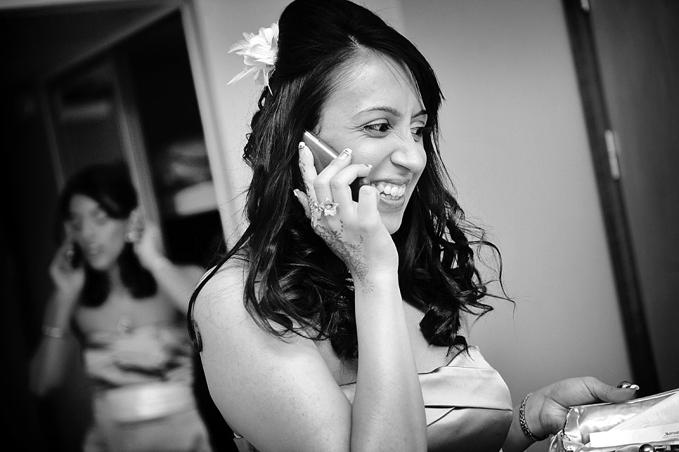 Bridesmaid making a last minute call