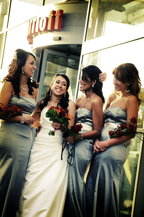 Bride with her bridesmaids