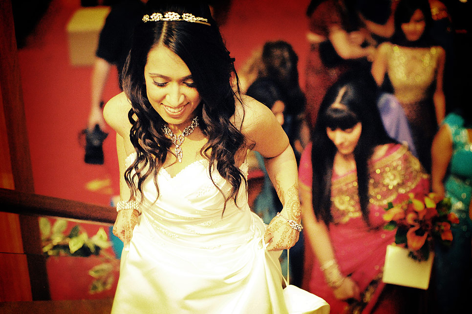 The bride after throwing her bouquet