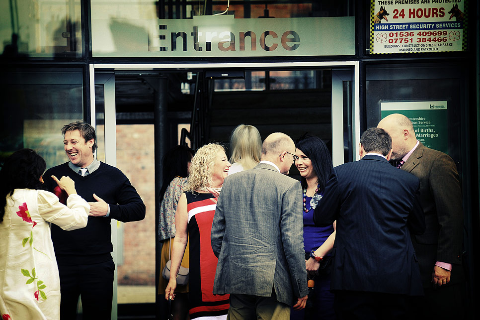 Happy guests await the brides arrival